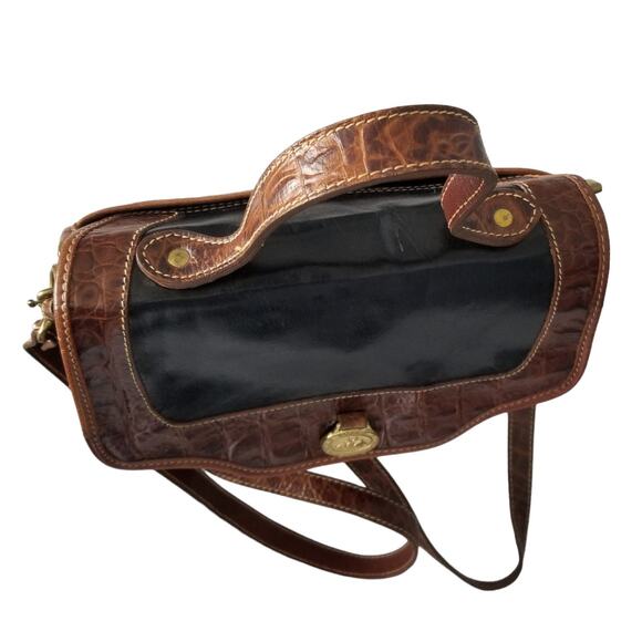 Brahmin Black Brown Leather Crocodile Embossed Top Handle Satchel Bag - Vintage - Picture 5 of 16